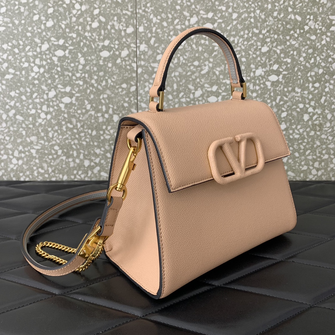 Valentino Garavani Vsling Small Handbag in Nude Pink Grainy Calfskin 